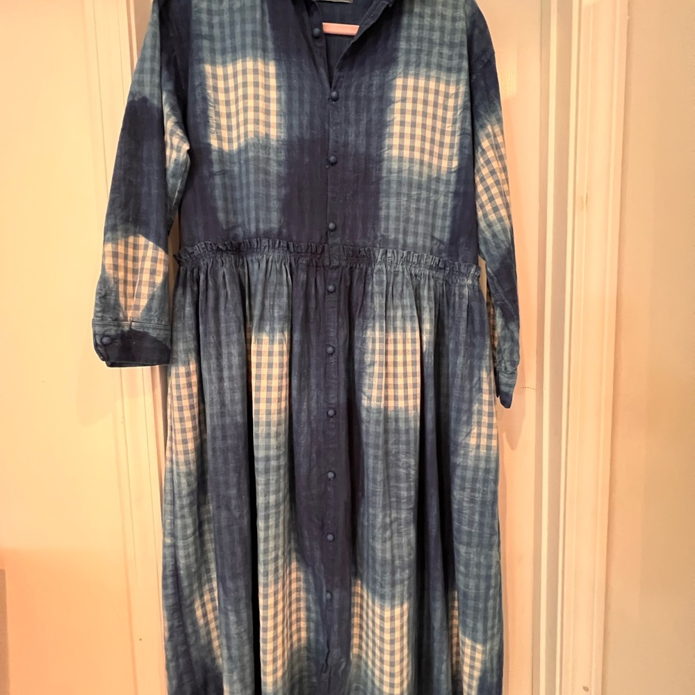 Ichi Antiquities Gingham Indigo Dress